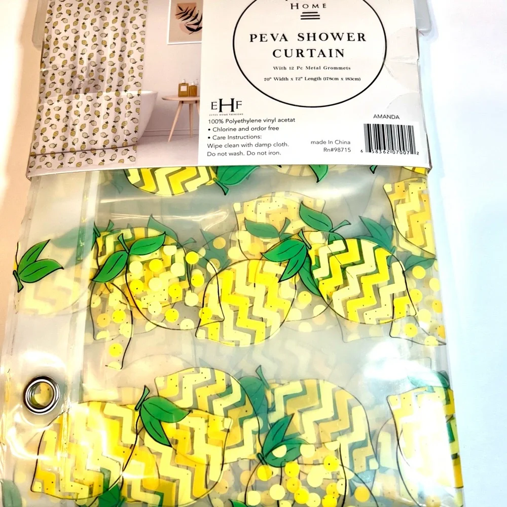 Lemons Peva Shower Curtain Polka Dots Zigzag Patterns Metal Grommets Bright